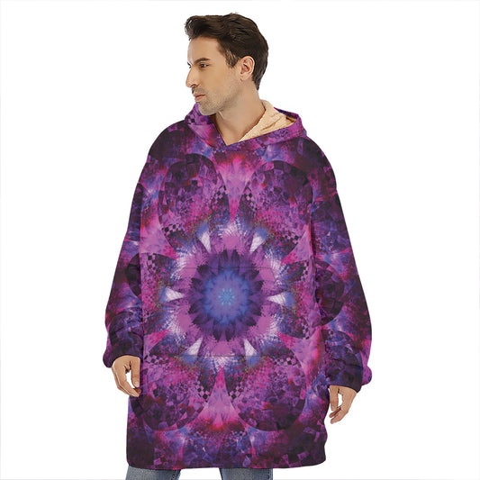 Purple Mandala Flower Print Hoodie Blanket