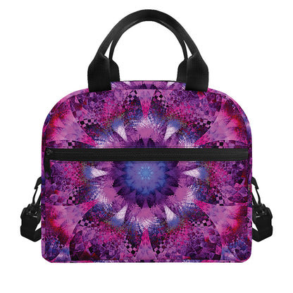 Purple Mandala Flower Print Insulated Lunch Bag