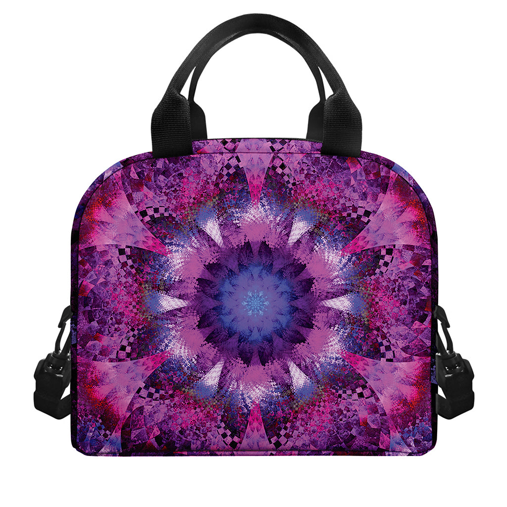 Purple Mandala Flower Print Insulated Lunch Bag