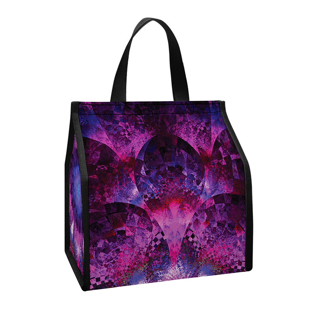 Purple Mandala Flower Print Insulated Lunch Tote