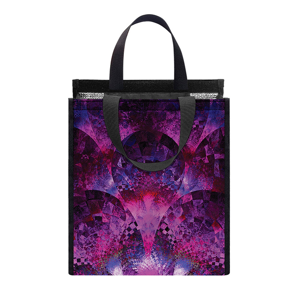 Purple Mandala Flower Print Insulated Lunch Tote