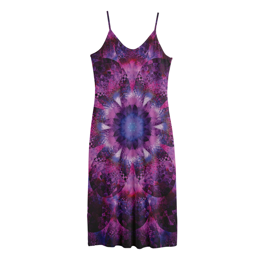 Purple Mandala Flower Print Jersey Midi Cami Dress