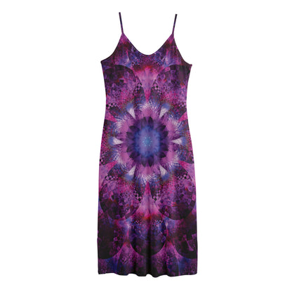 Purple Mandala Flower Print Jersey Midi Cami Dress