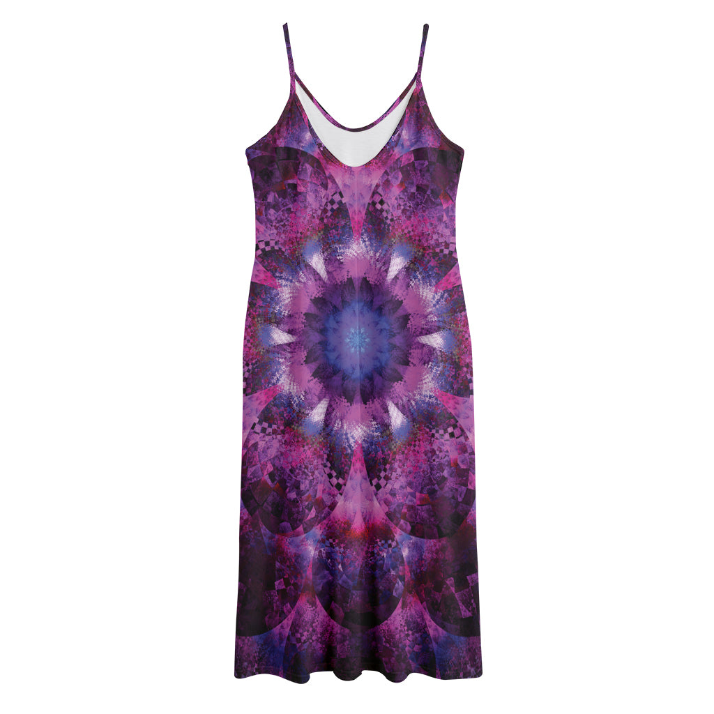 Purple Mandala Flower Print Jersey Midi Cami Dress