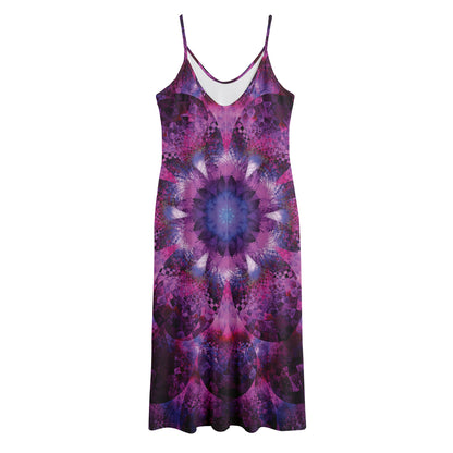 Purple Mandala Flower Print Jersey Midi Cami Dress