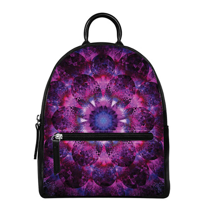 Purple Mandala Flower Print Leather Backpack