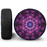 Purple Mandala Flower Print Leather Spare Tire Cover