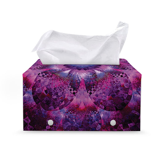 Purple Mandala Flower Print Leather Tissue Box Cover