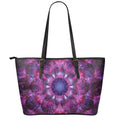 Purple Mandala Flower Print Leather Tote Bag With Zipper
