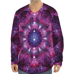 Purple Mandala Flower Print Long Sleeve Baseball Jersey