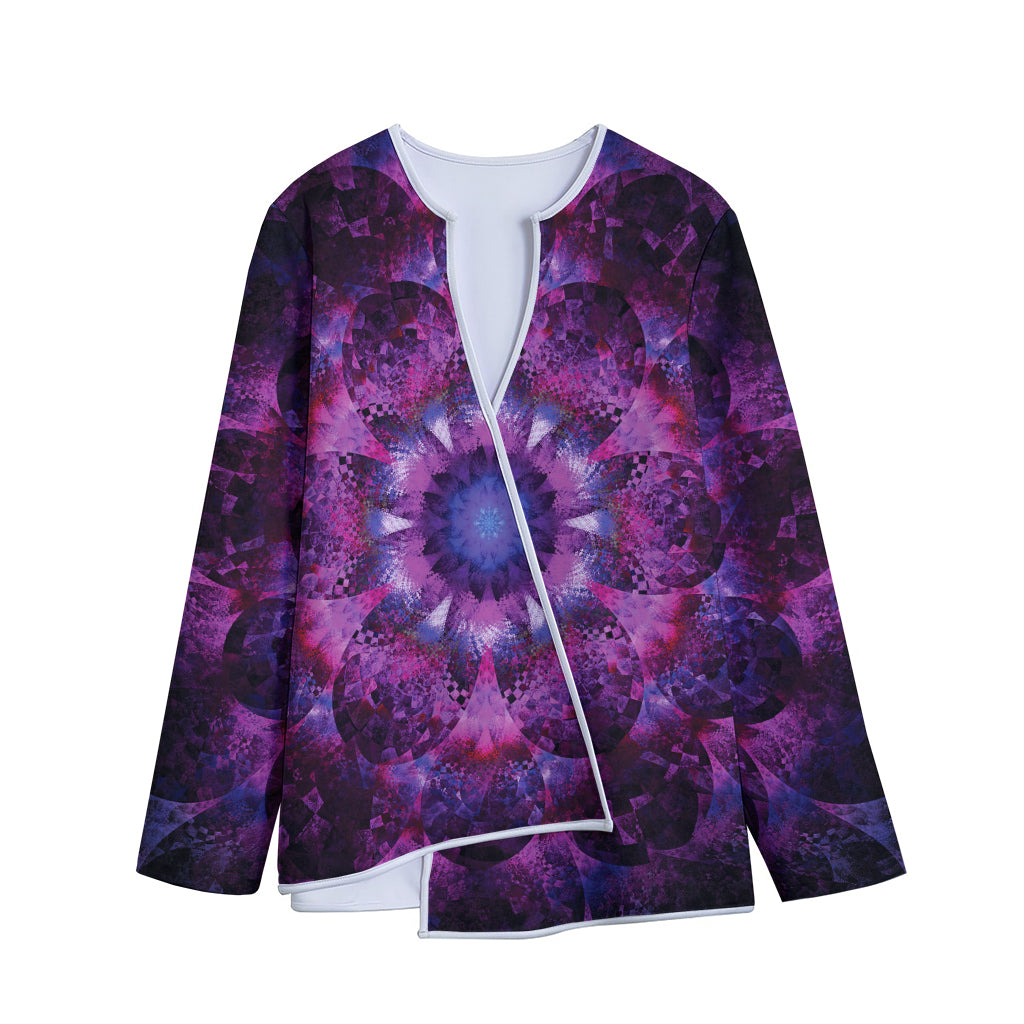 Purple Mandala Flower Print Long Sleeve Short Coat