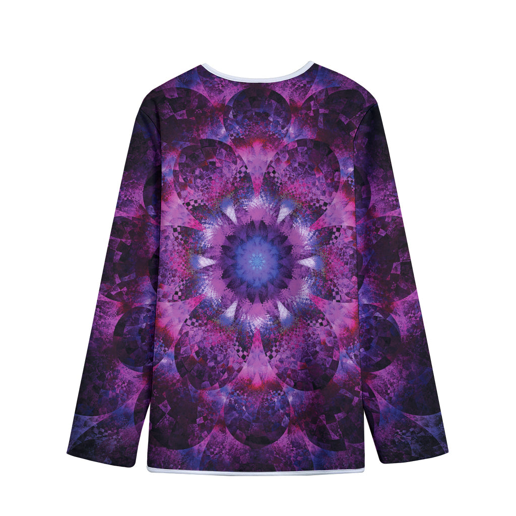 Purple Mandala Flower Print Long Sleeve Short Coat
