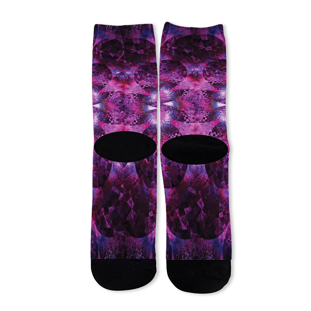 Purple Mandala Flower Print Long Socks