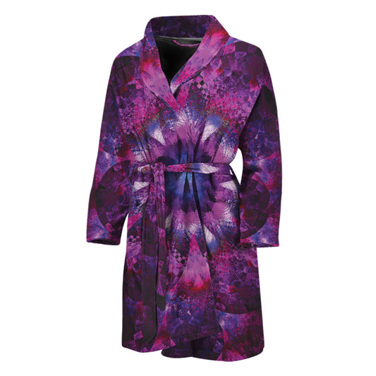 Purple Mandala Flower Print Men's Bathrobe