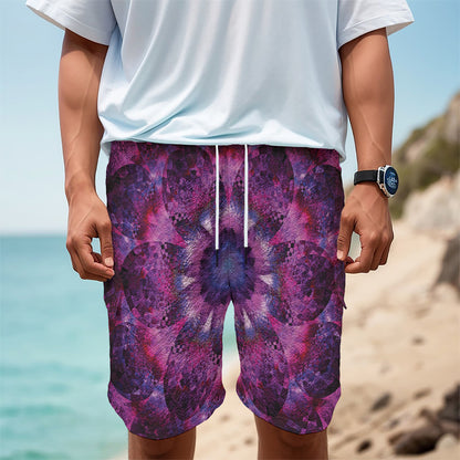 Purple Mandala Flower Print Men's Cargo Shorts