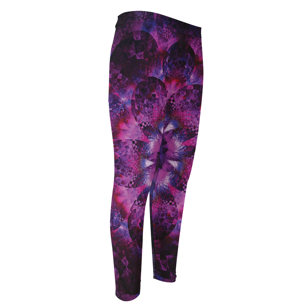 Purple Mandala Flower Print Men's Compression Pants