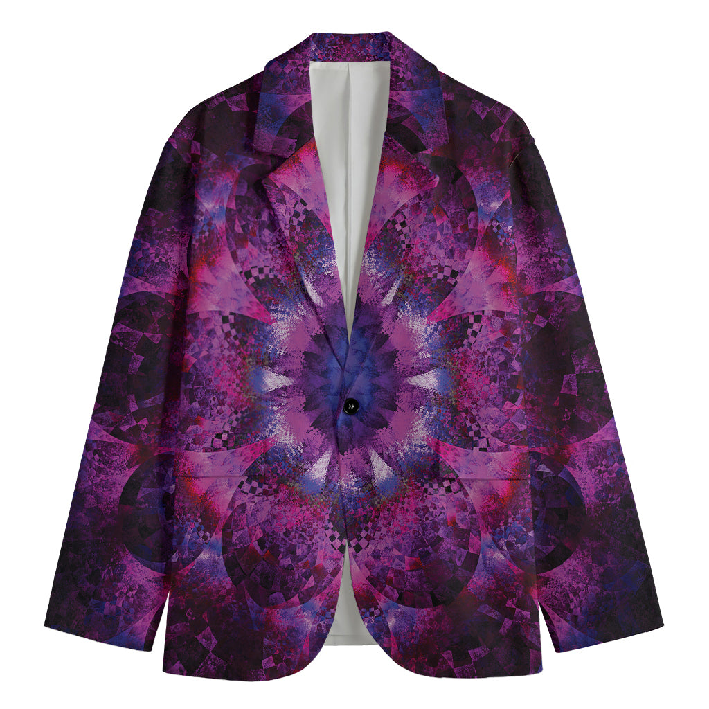 Purple Mandala Flower Print Men's Cotton Blazer
