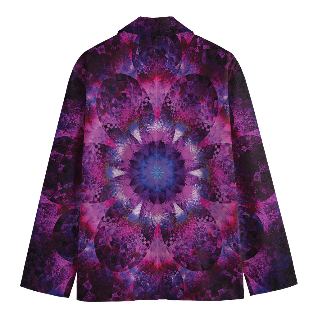 Purple Mandala Flower Print Men's Cotton Blazer