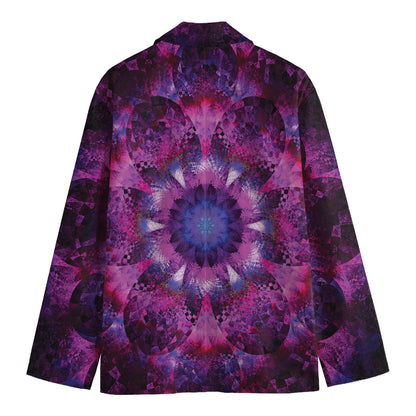 Purple Mandala Flower Print Men's Cotton Blazer