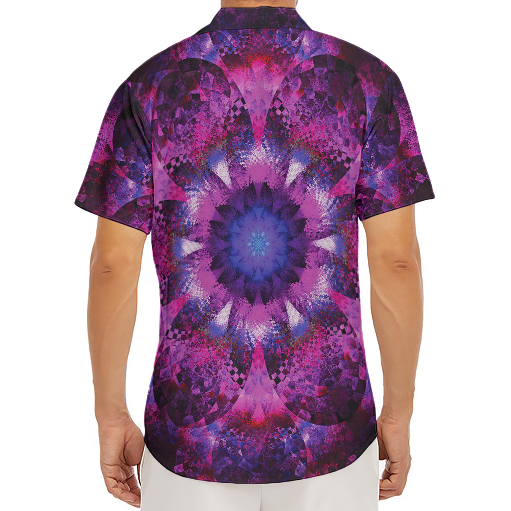 Purple Mandala Flower Print Men's Deep V-Neck Shirt