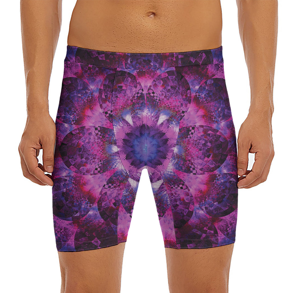 Purple Mandala Flower Print Men's Long Boxer Briefs