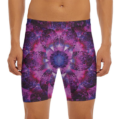 Purple Mandala Flower Print Men's Long Boxer Briefs