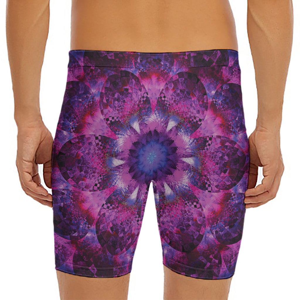 Purple Mandala Flower Print Men's Long Boxer Briefs