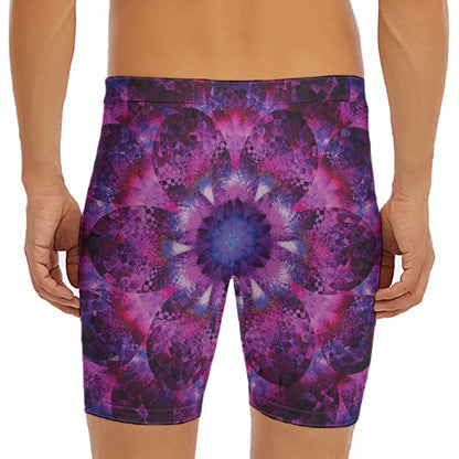 Purple Mandala Flower Print Men's Long Boxer Briefs