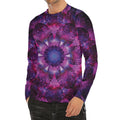 Purple Mandala Flower Print Men's Long Sleeve Rash Guard