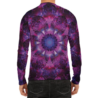 Purple Mandala Flower Print Men's Long Sleeve Rash Guard