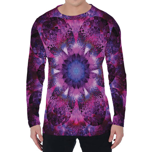 Purple Mandala Flower Print Men's Long Sleeve T-Shirt