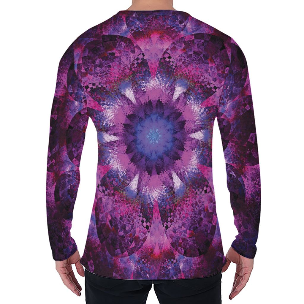 Purple Mandala Flower Print Men's Long Sleeve T-Shirt
