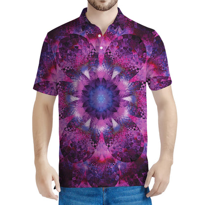Purple Mandala Flower Print Men's Polo Shirt