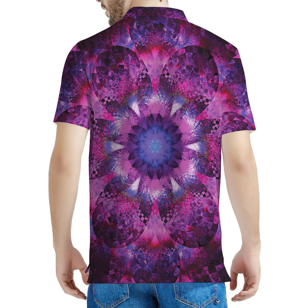 Purple Mandala Flower Print Men's Polo Shirt