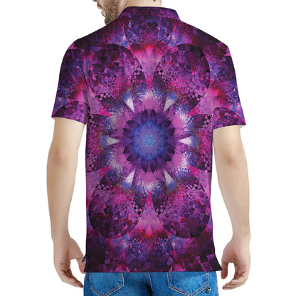Purple Mandala Flower Print Men's Polo Shirt