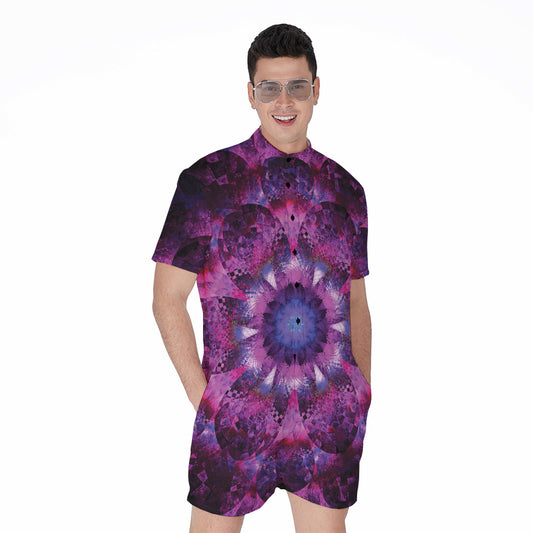 Purple Mandala Flower Print Men's Rompers