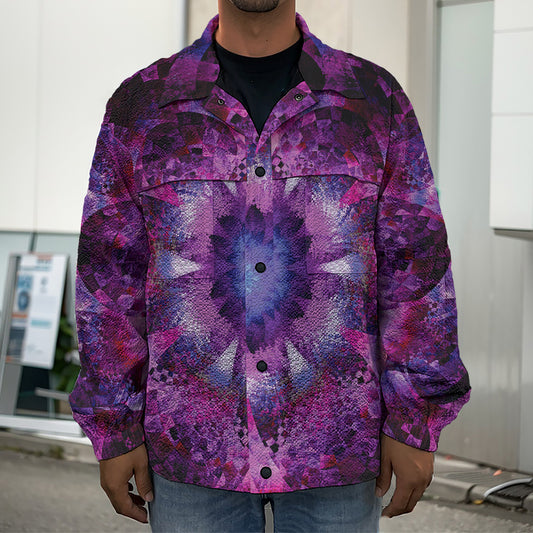 Purple Mandala Flower Print Men's Shirt Jacket