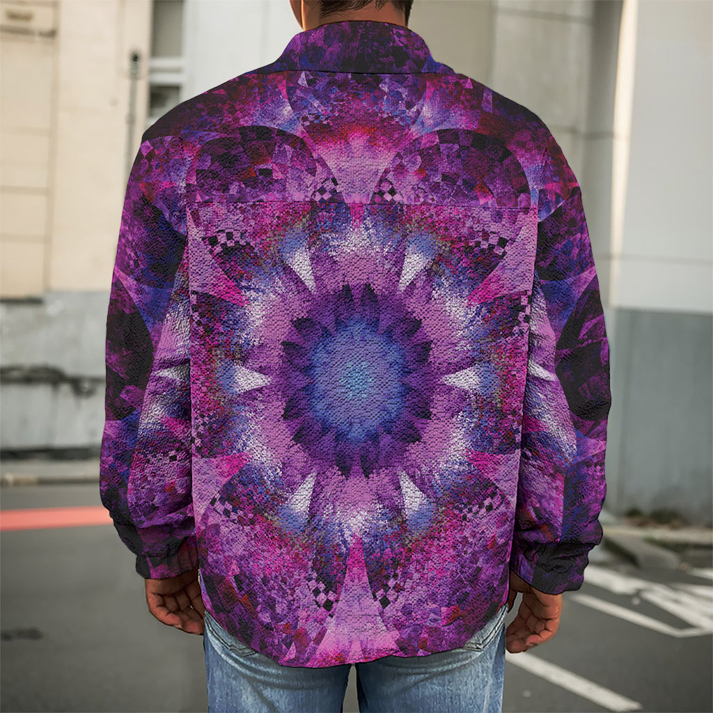 Purple Mandala Flower Print Men's Shirt Jacket