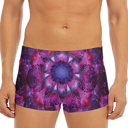 Purple Mandala Flower Print Men's Short Boxer Briefs