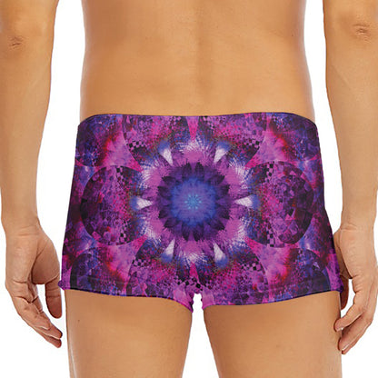 Purple Mandala Flower Print Men's Short Boxer Briefs