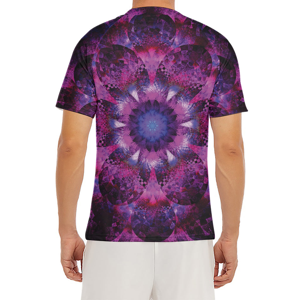 Purple Mandala Flower Print Men's Short Sleeve Rash Guard