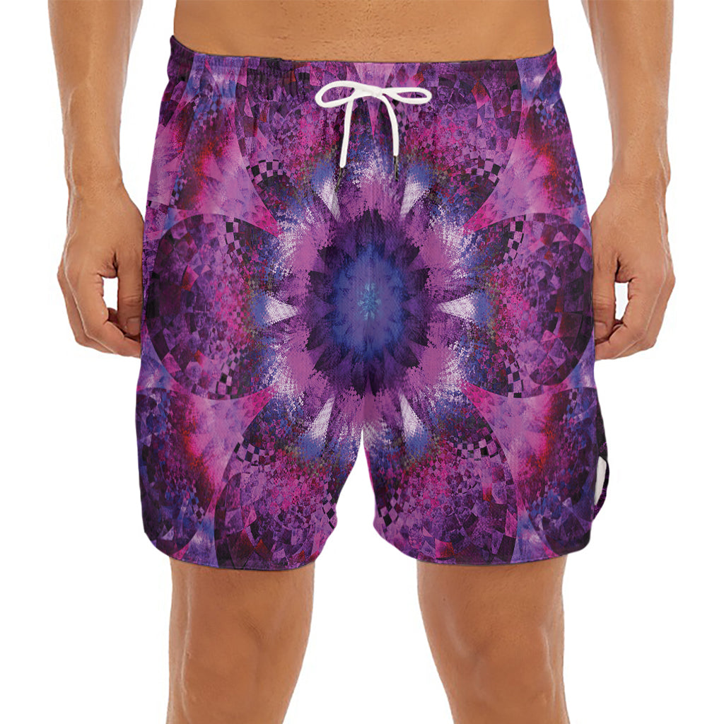 Purple Mandala Flower Print Men's Split Running Shorts