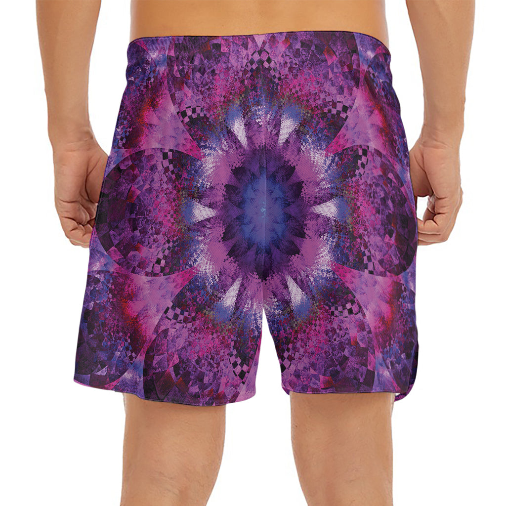 Purple Mandala Flower Print Men's Split Running Shorts