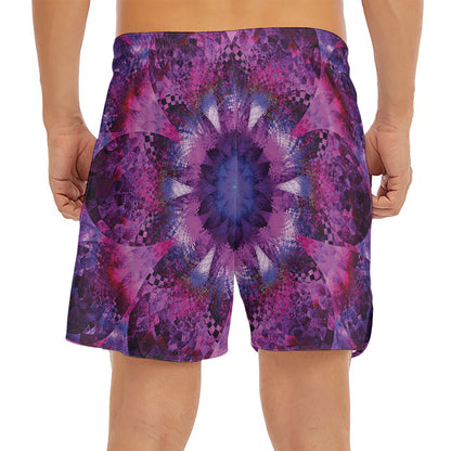 Purple Mandala Flower Print Men's Split Running Shorts