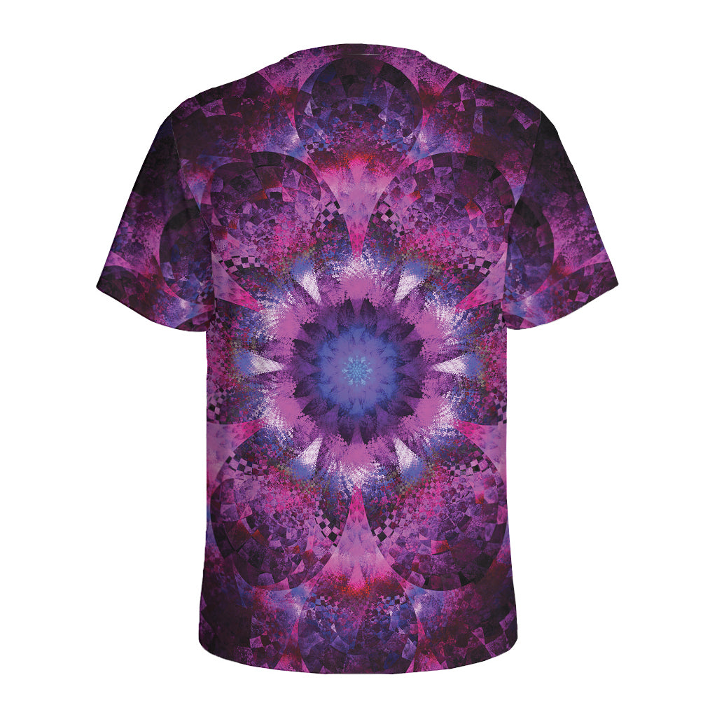 Purple Mandala Flower Print Men's Sports T-Shirt