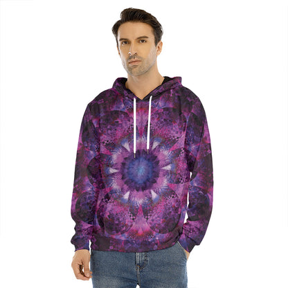 Purple Mandala Flower Print Men's Velvet Pullover Hoodie