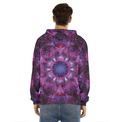 Purple Mandala Flower Print Men's Velvet Pullover Hoodie