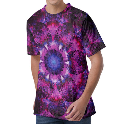Purple Mandala Flower Print Men's Velvet T-Shirt