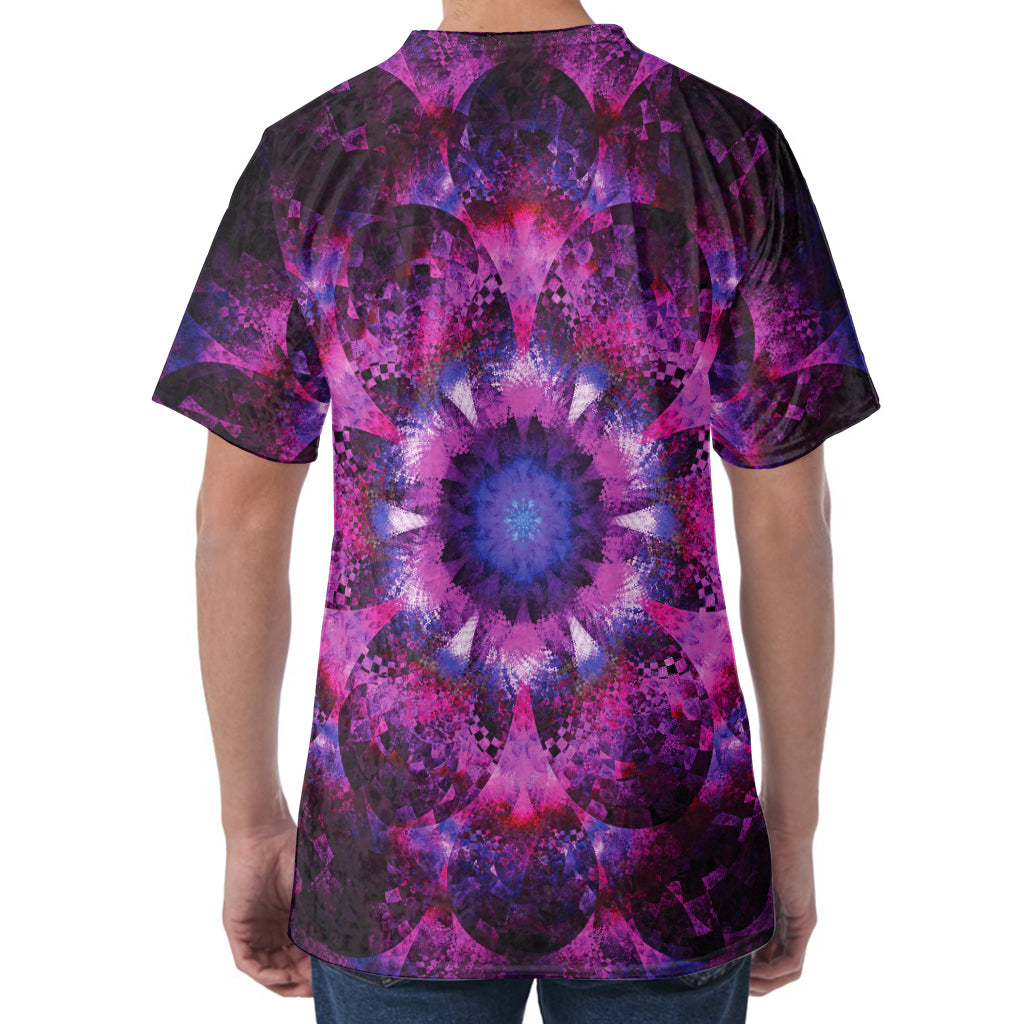 Purple Mandala Flower Print Men's Velvet T-Shirt