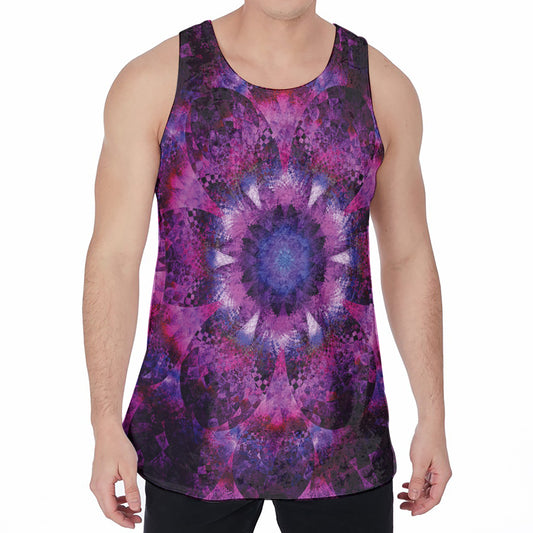 Purple Mandala Flower Print Men's Velvet Tank Top